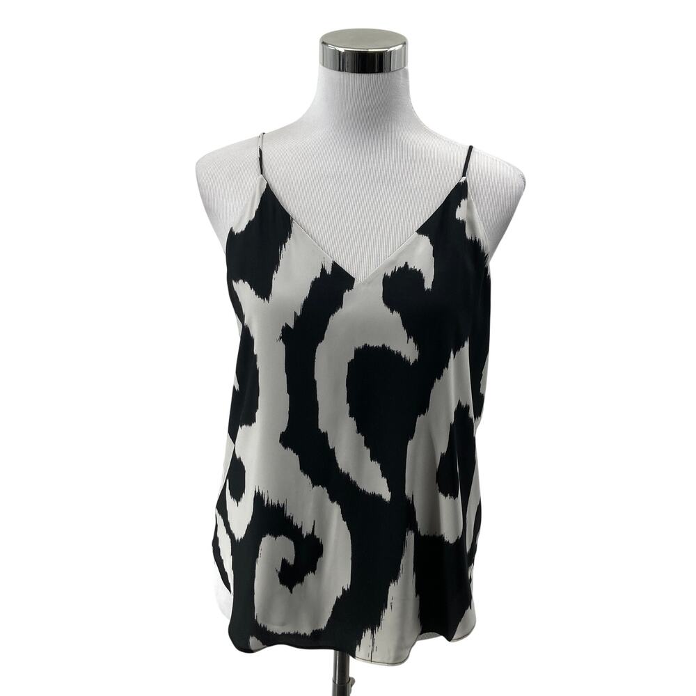 Express Women's S Black White Abstract Print Spaghetti Strap V Neck Cami Blouse
